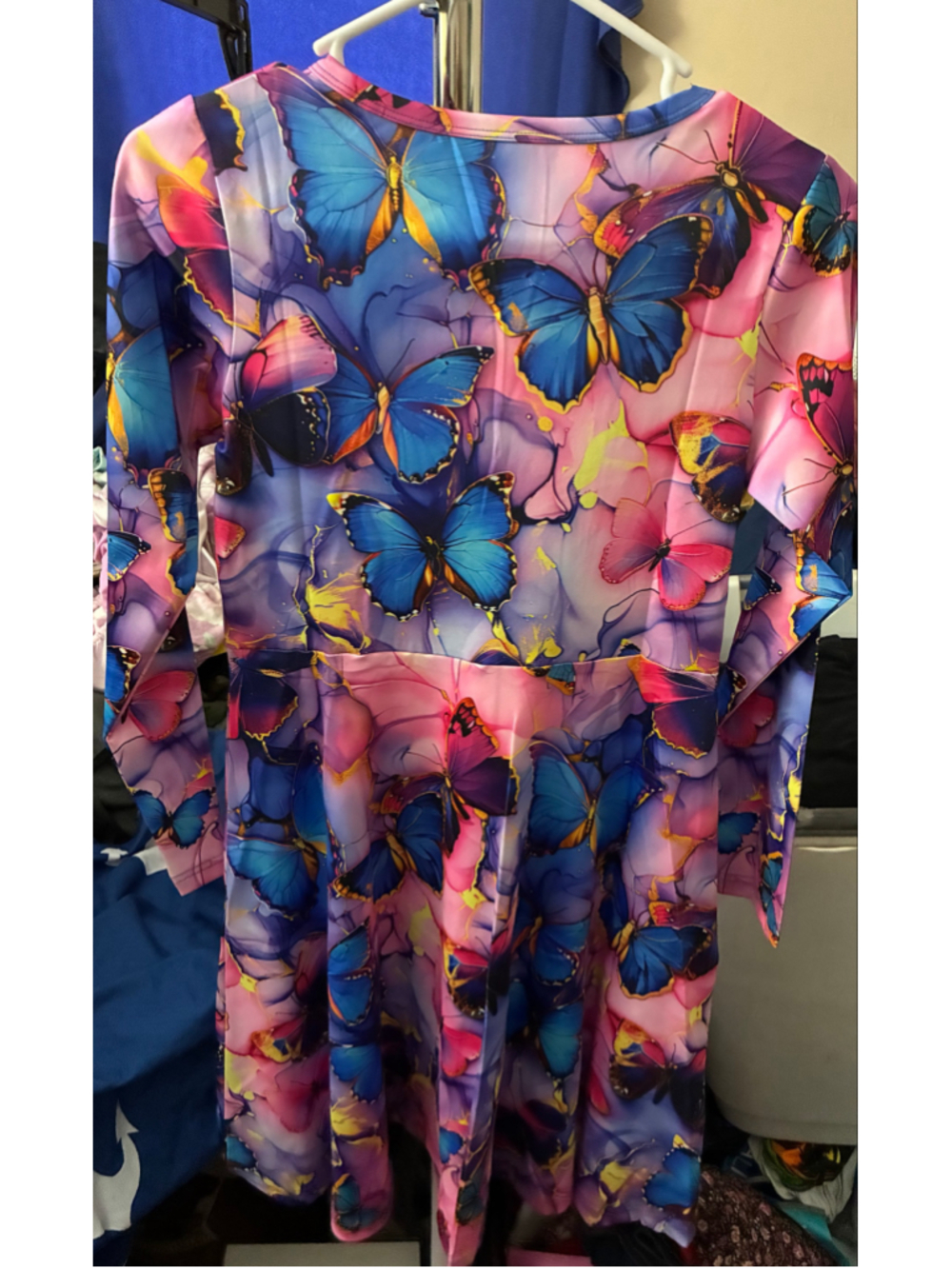 Girls Unbranded Butterfly Print Casual Dress XL Blue Pink